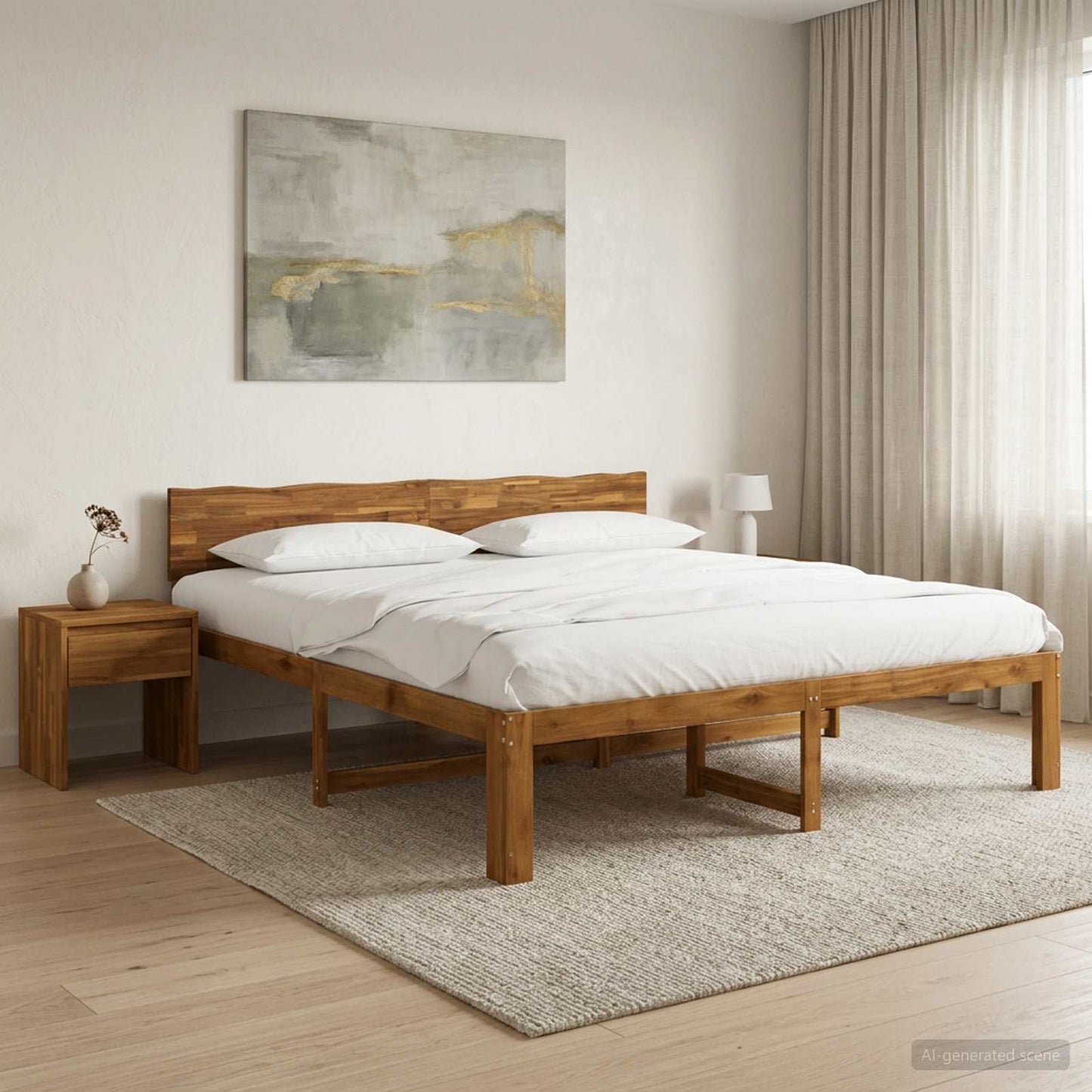 Tweepersoonsbed met hoofdeinde ROSTOCK Naturel 193 x 203 cm