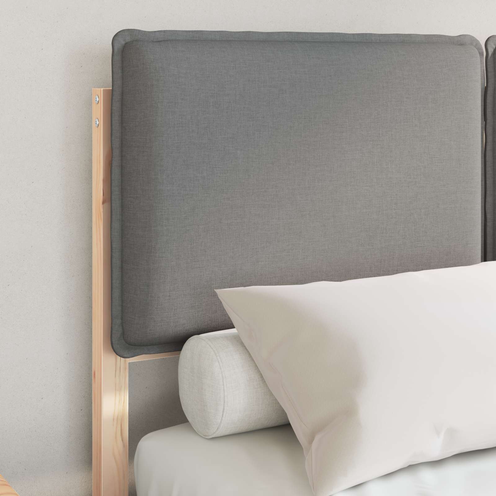Bedframe Met Gevoerd Hoofdgedeelte 120 x 200 cm Natuurlijk en lichtgrijs