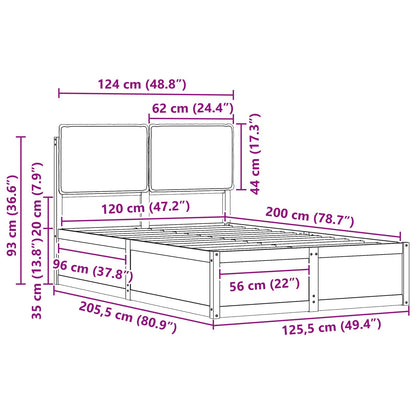 Bedframe Met Gevoerd Hoofdgedeelte 120 x 200 cm Natuurlijk en lichtgrijs