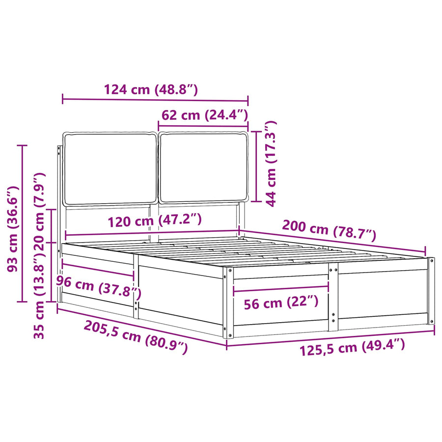 Bedframe Met Gevoerd Hoofdgedeelte 120 x 200 cm Naturel en zwart