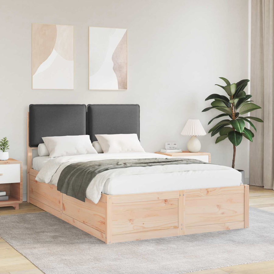 Bedframe Met Gevoerd Hoofdgedeelte 120 x 190 cm Natuurlijk en donkergrijs