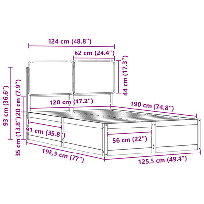 Bedframe Met Gevoerd Hoofdgedeelte 120 x 190 cm Natuurlijk en donkergrijs