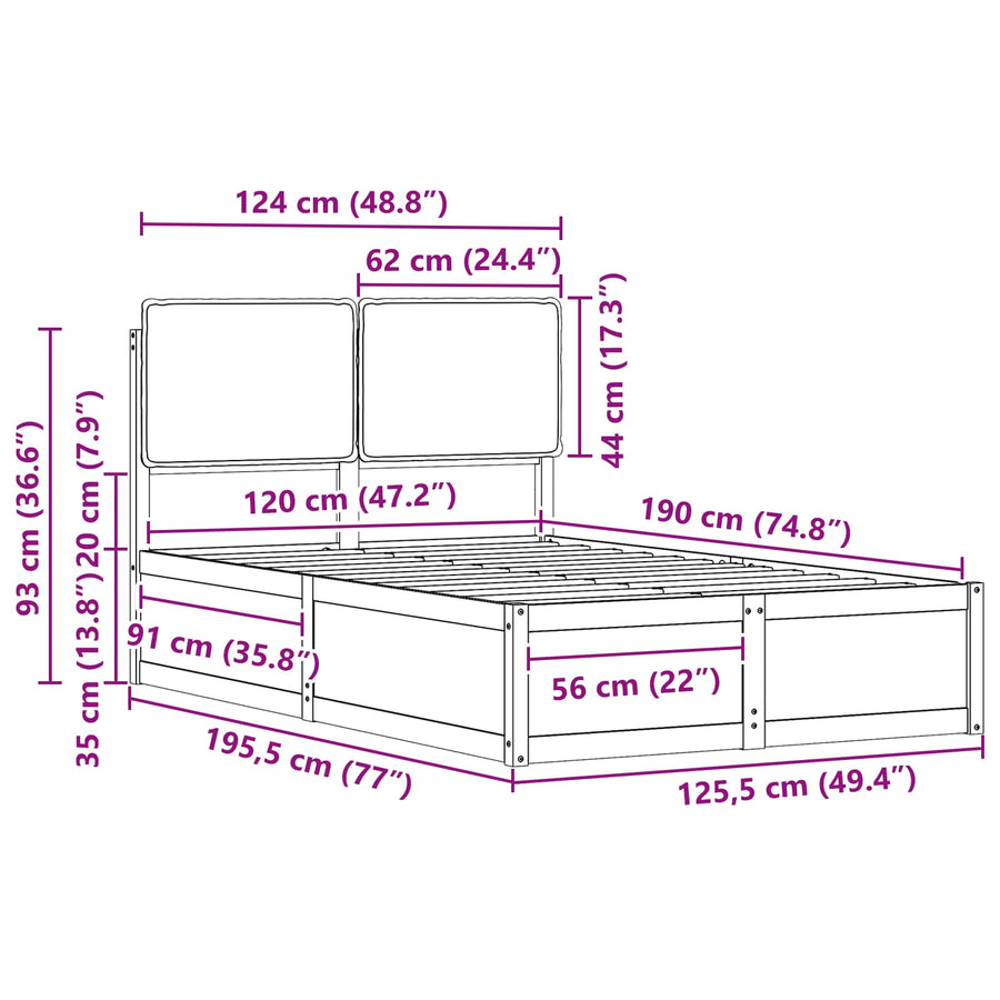 Bedframe met Gevoerd Hoofdgedeelte Lichtgrijs 120 x 190 cm