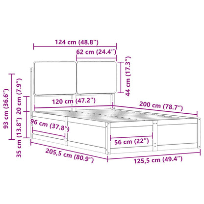 Bedframe Met Gevoerd Hoofdgedeelte 120 x 200 cm Natuurlijk en lichtgrijs