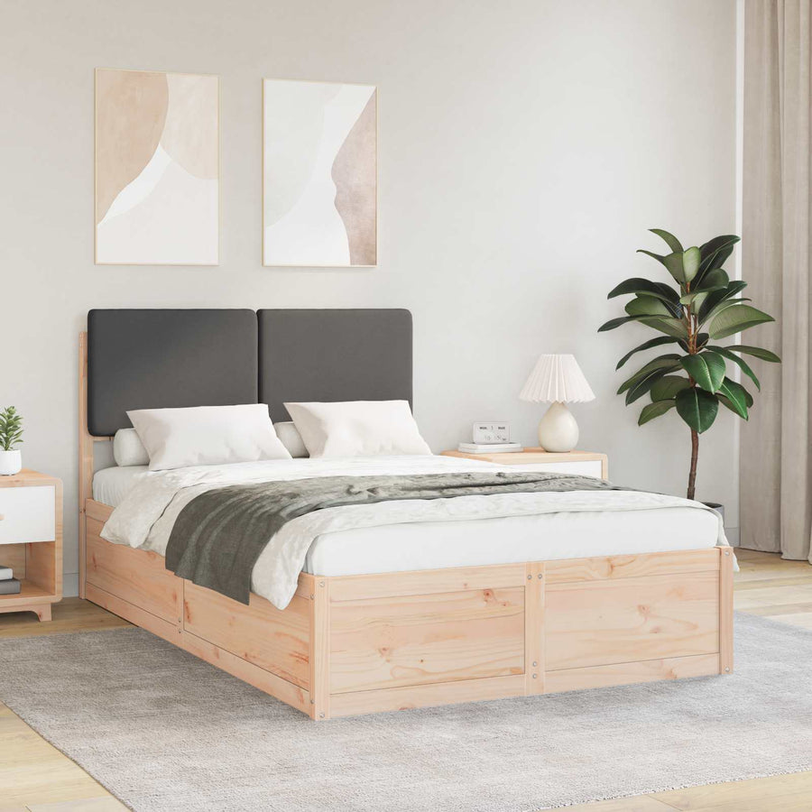 Bedframe Met Gevoerd Hoofdgedeelte 120 x 200 cm Natuurlijk en donkergrijs