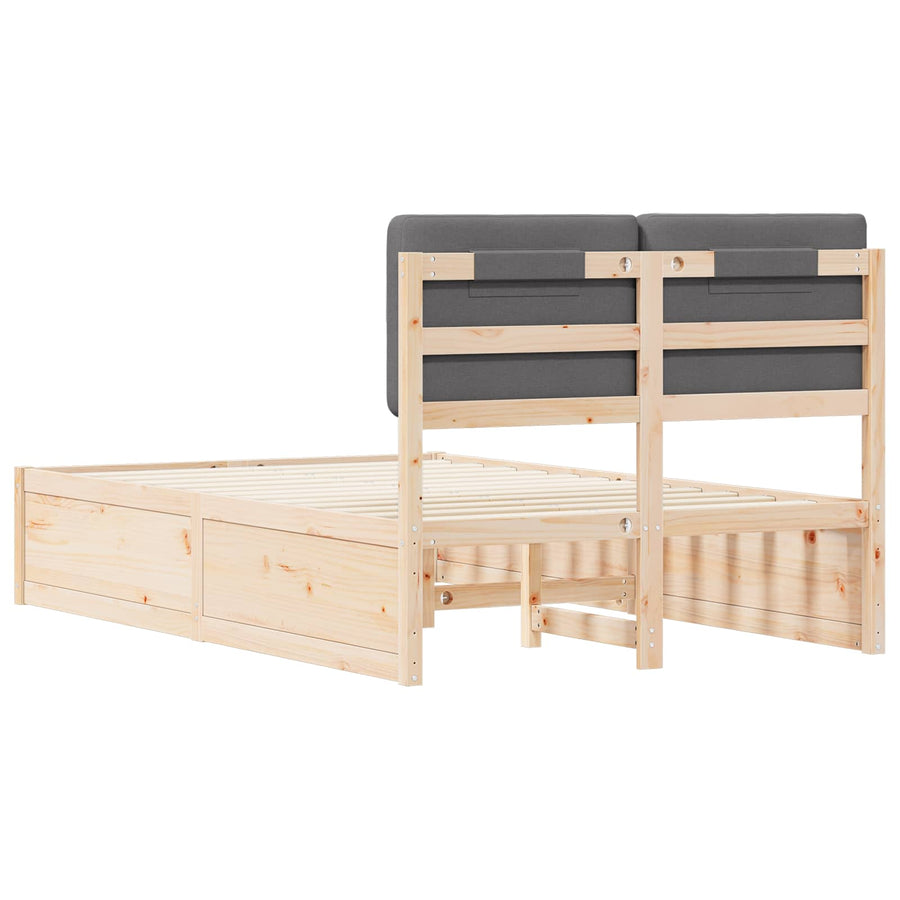 Bedframe Met Gevoerd Hoofdgedeelte 120 x 200 cm Natuurlijk en donkergrijs