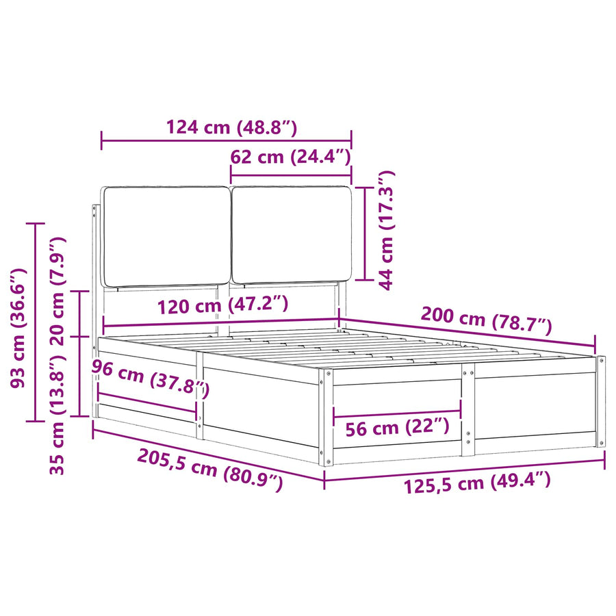 Bedframe Met Gevoerd Hoofdgedeelte 120 x 200 cm Natuurlijk en taupe