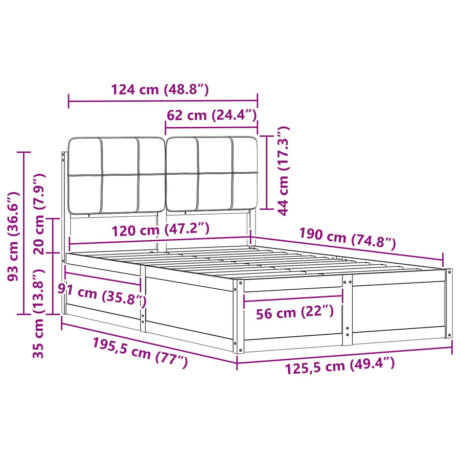 Bedframe Met Gevoerd Hoofdgedeelte 120 x 190 cm Bruin en donkergrijs