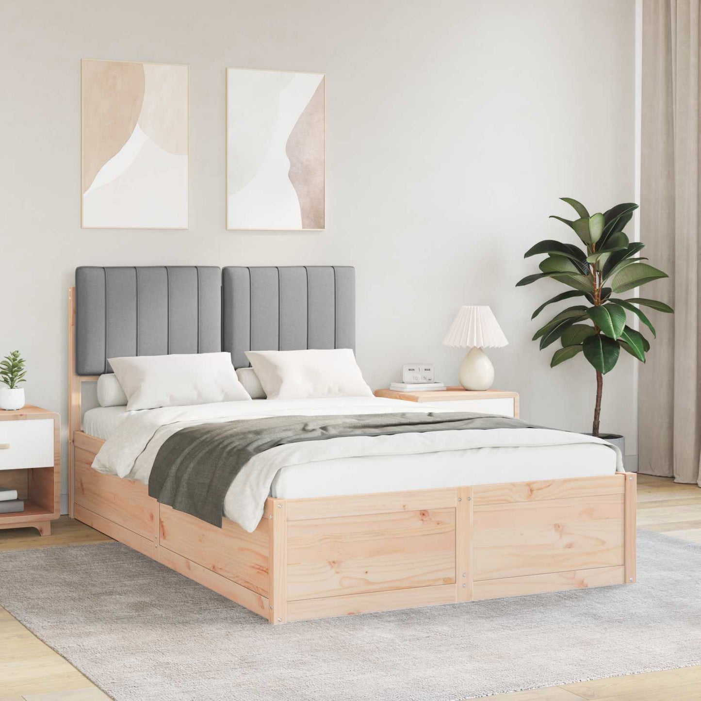 Bedframe Met Gevoerd Hoofdgedeelte 120 x 190 cm Bruin en lichtgrijs