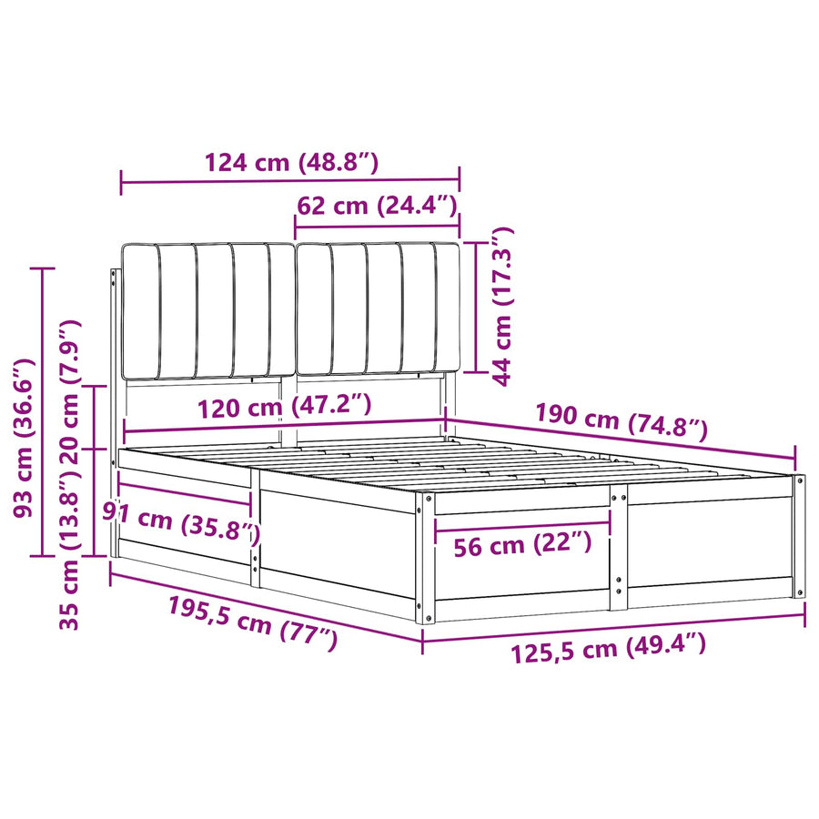 Bedframe Met Gevoerd Hoofdgedeelte 120 x 190 cm Bruin en lichtgrijs