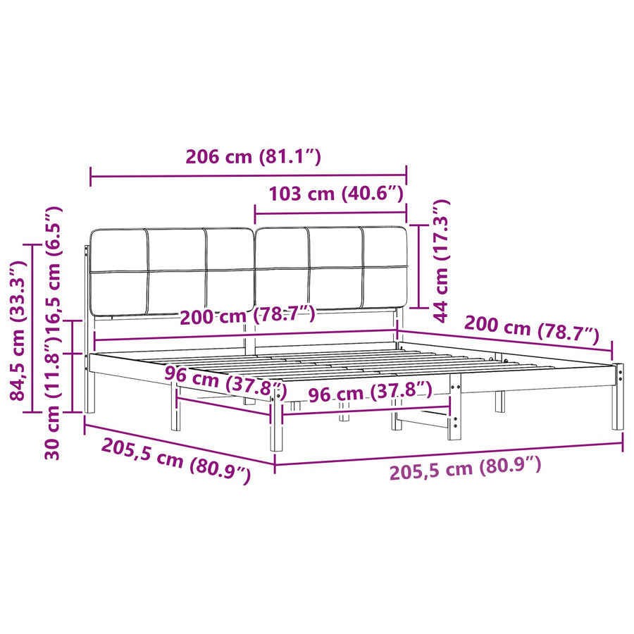 Bedframe met Gevoerd Hoofdgedeelte Lichtgrijs 200 x 200 cm