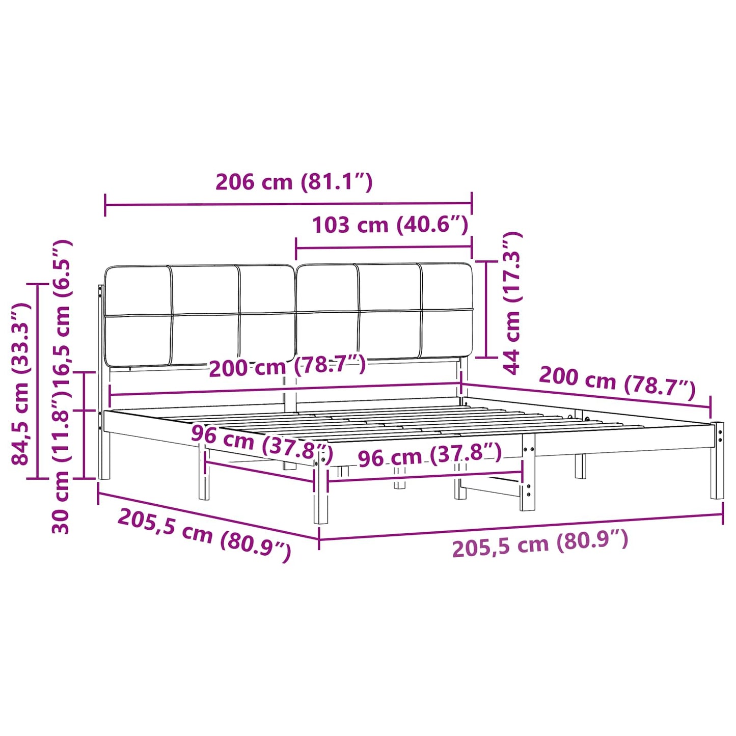 Bedframe met Gevoerd Hoofdgedeelte Lichtgrijs 200 x 200 cm