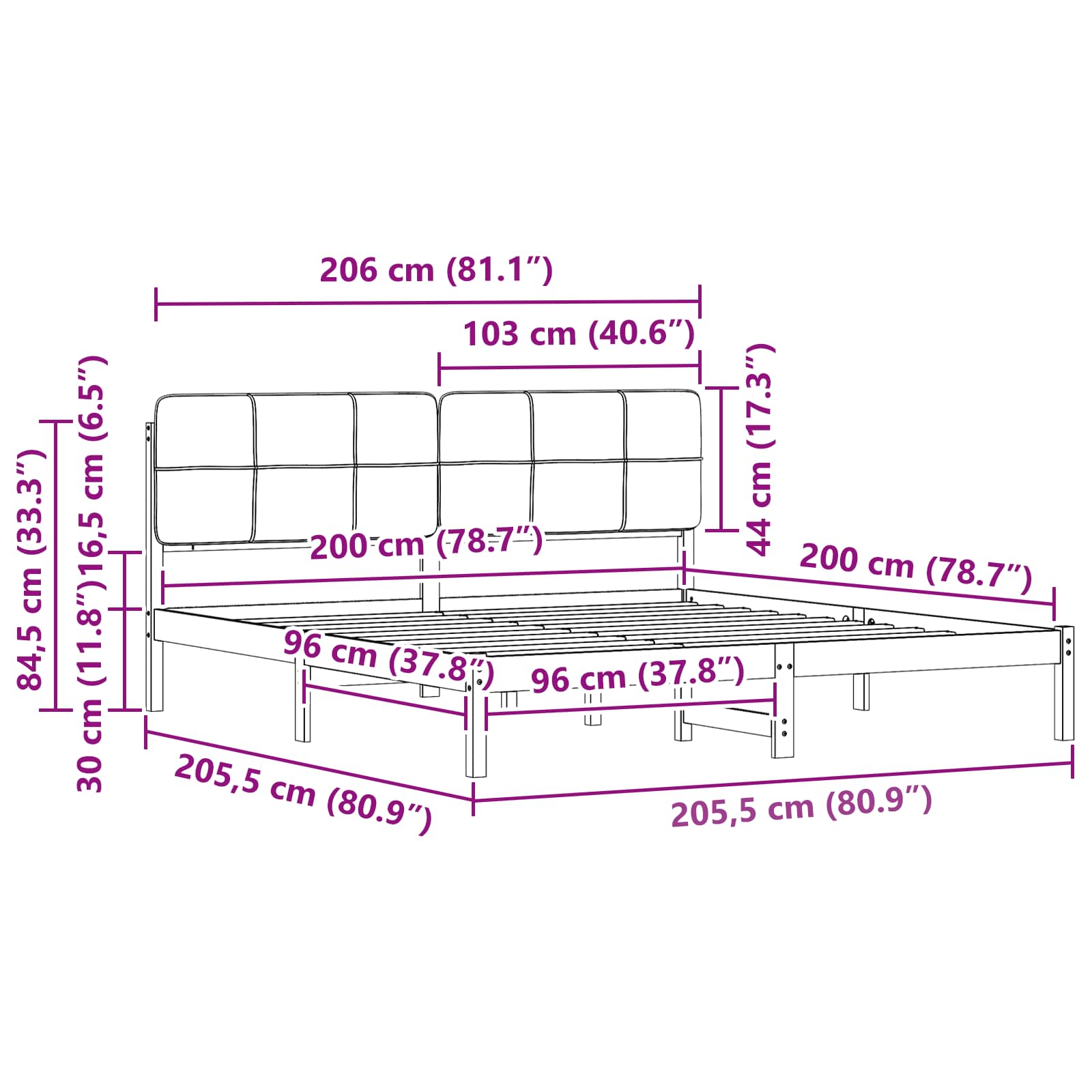 Bedframe met Gevoerd Hoofdgedeelte Lichtgrijs 200 x 200 cm