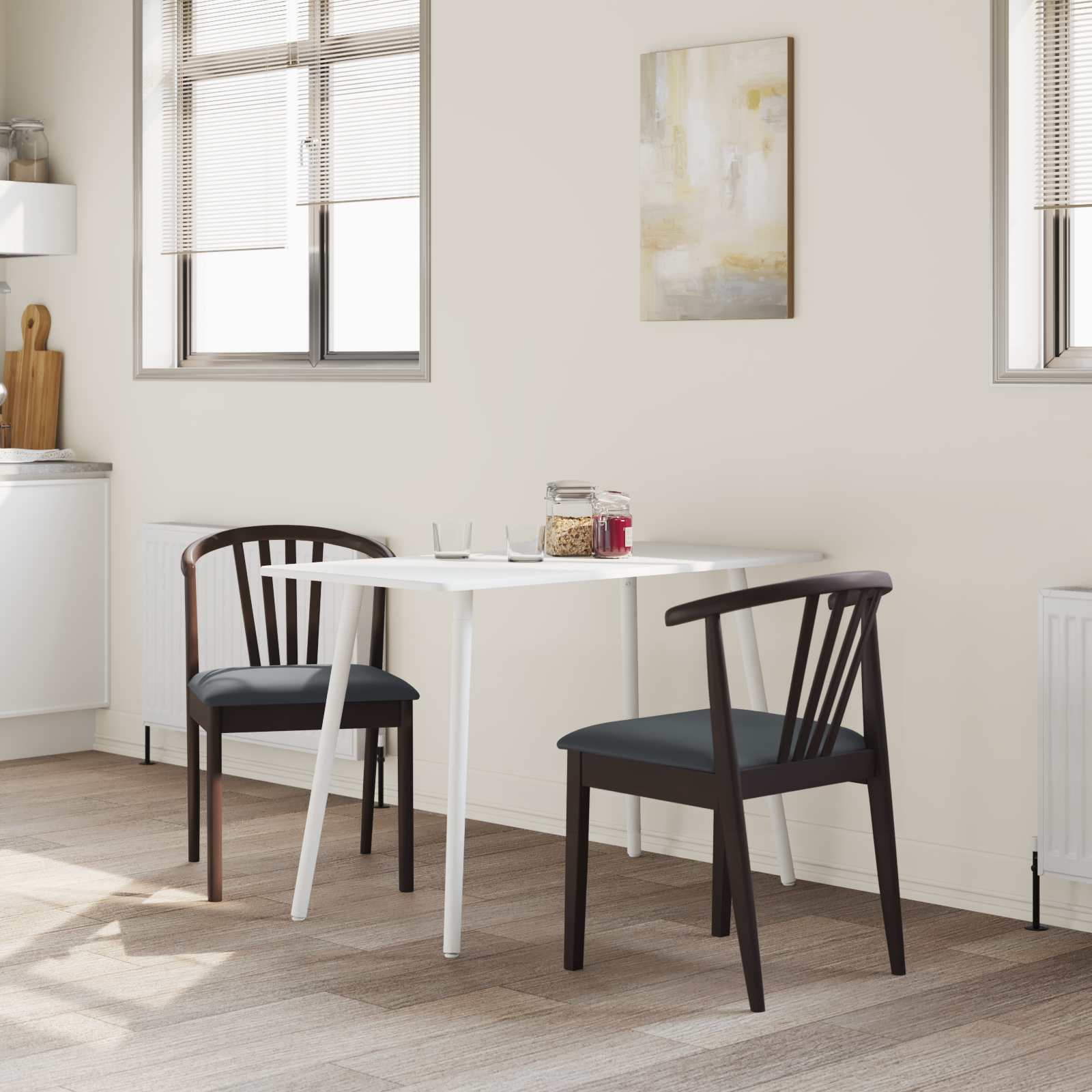 Eetkamerstoel 2 Pcs Massief Rubberhout Lichtbruin en zwart