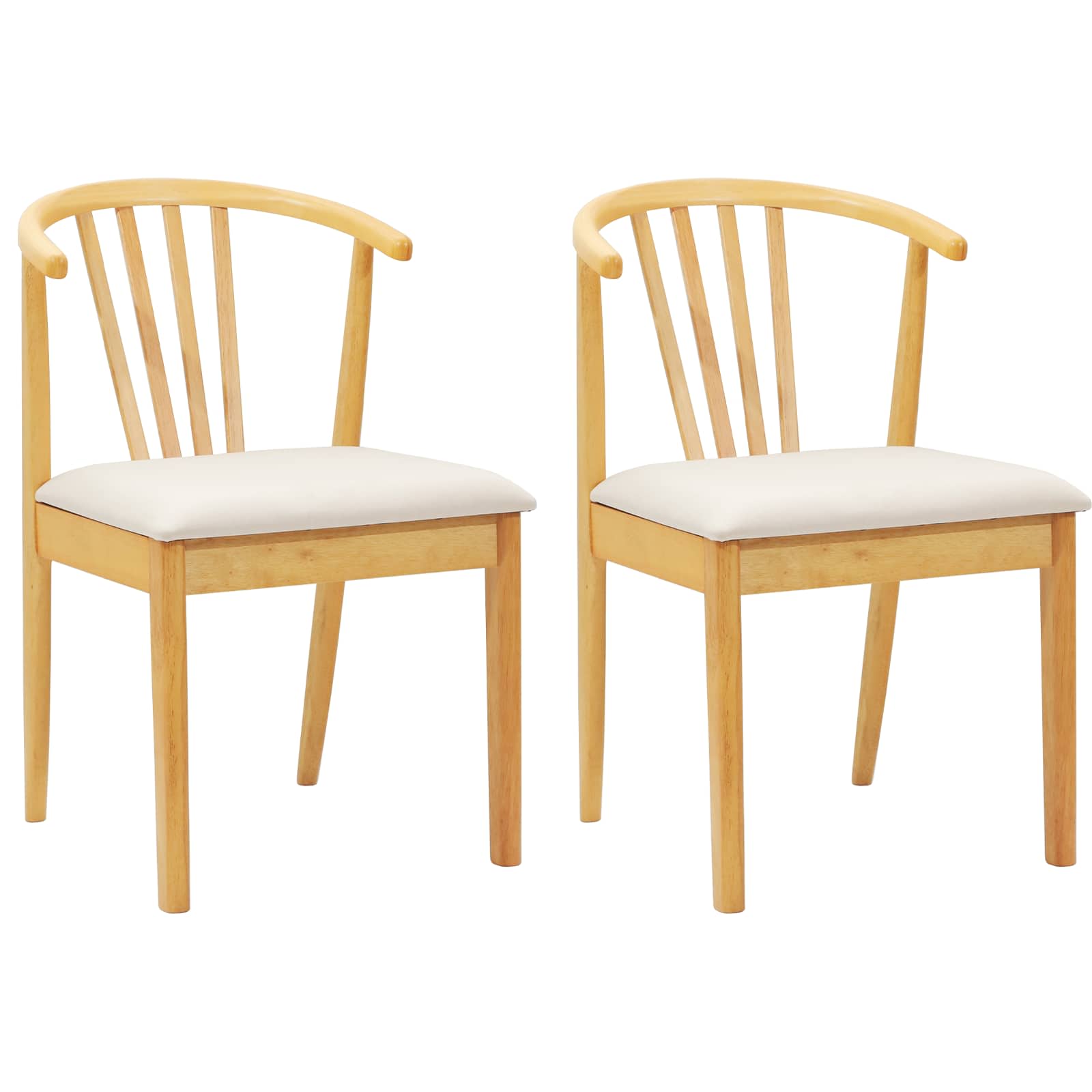 Eetkamerstoel 2 Pcs Massief Rubberhout Natuurlijk en licht