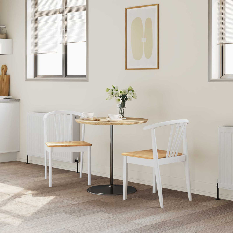 Eetkamerstoel 2 Pcs Massief Rubberhout wit en naturel