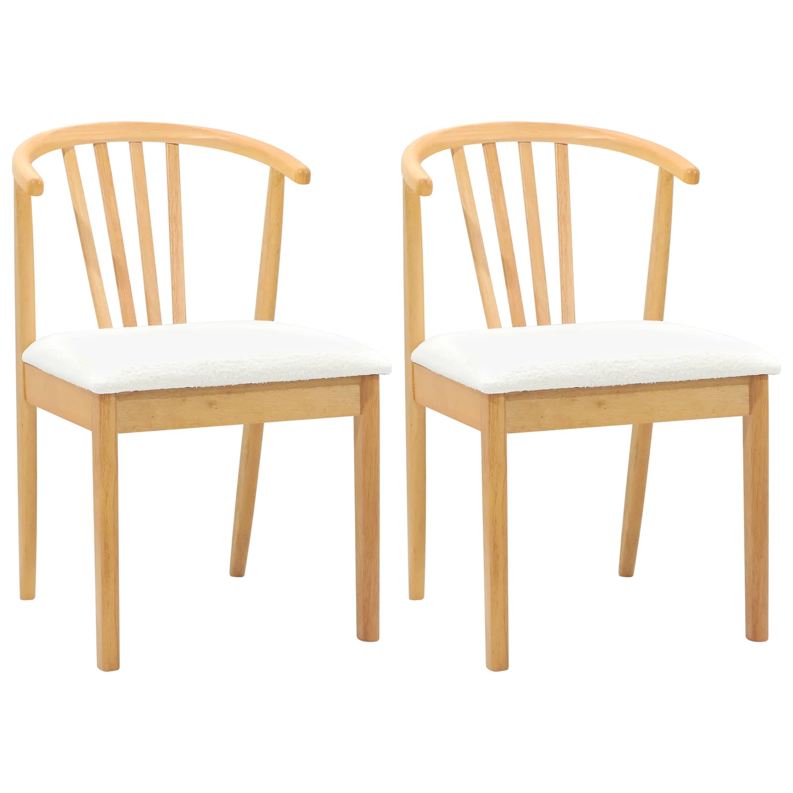 Eetkamerstoel 2 Pcs Massief Rubberhout Natuurlijk en wit