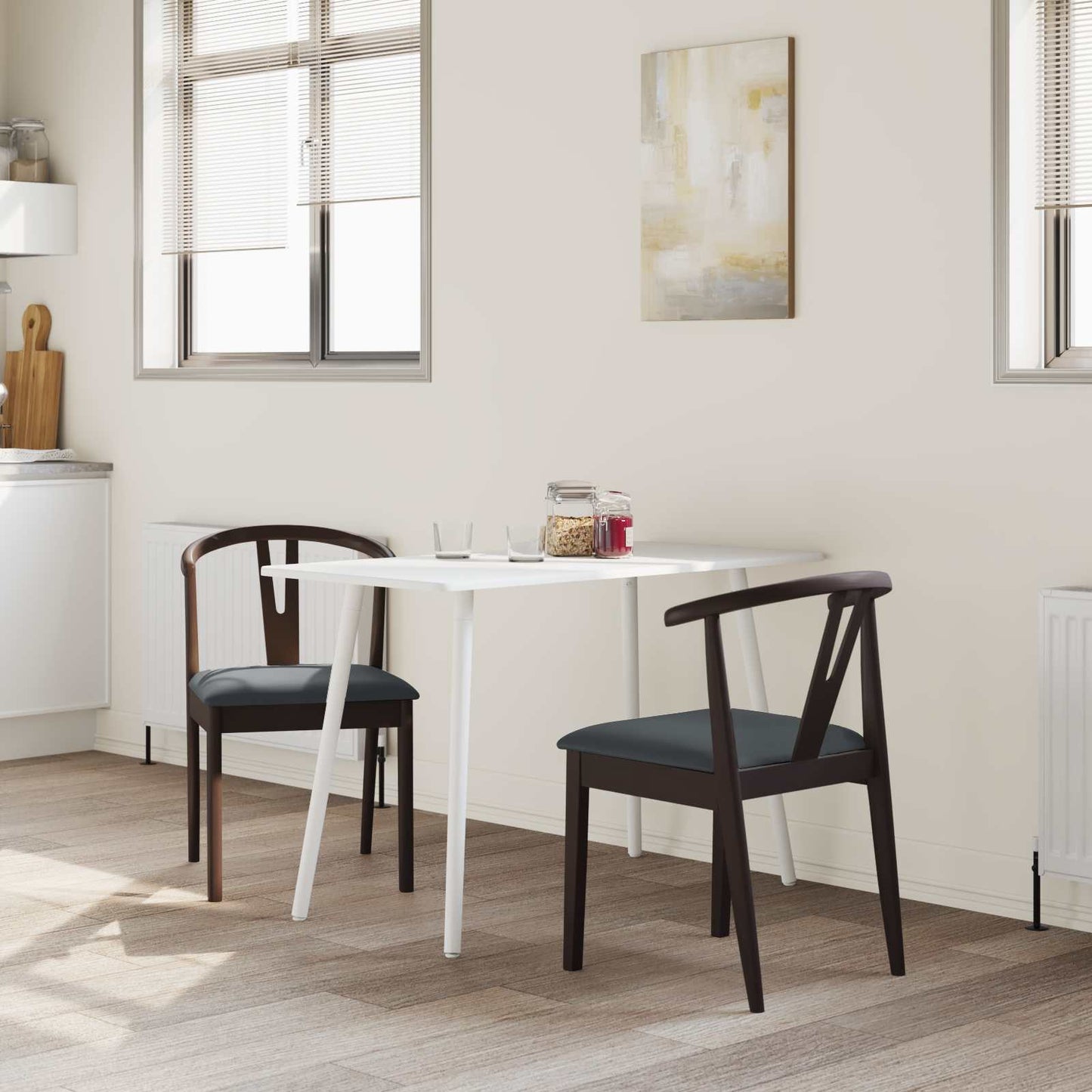 Eetkamerstoel 2 Pcs Massief Rubberhout Lichtbruin en zwart