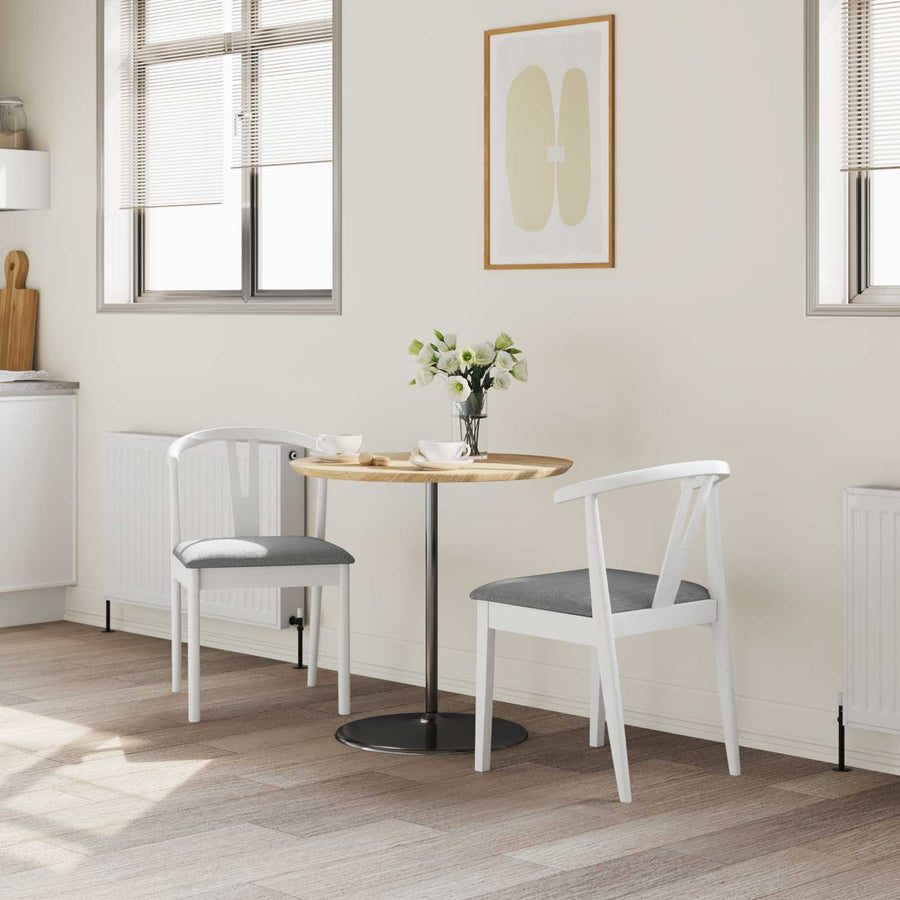 Eetkamerstoel 2 Pcs Massief Rubberhout Wit en grijs
