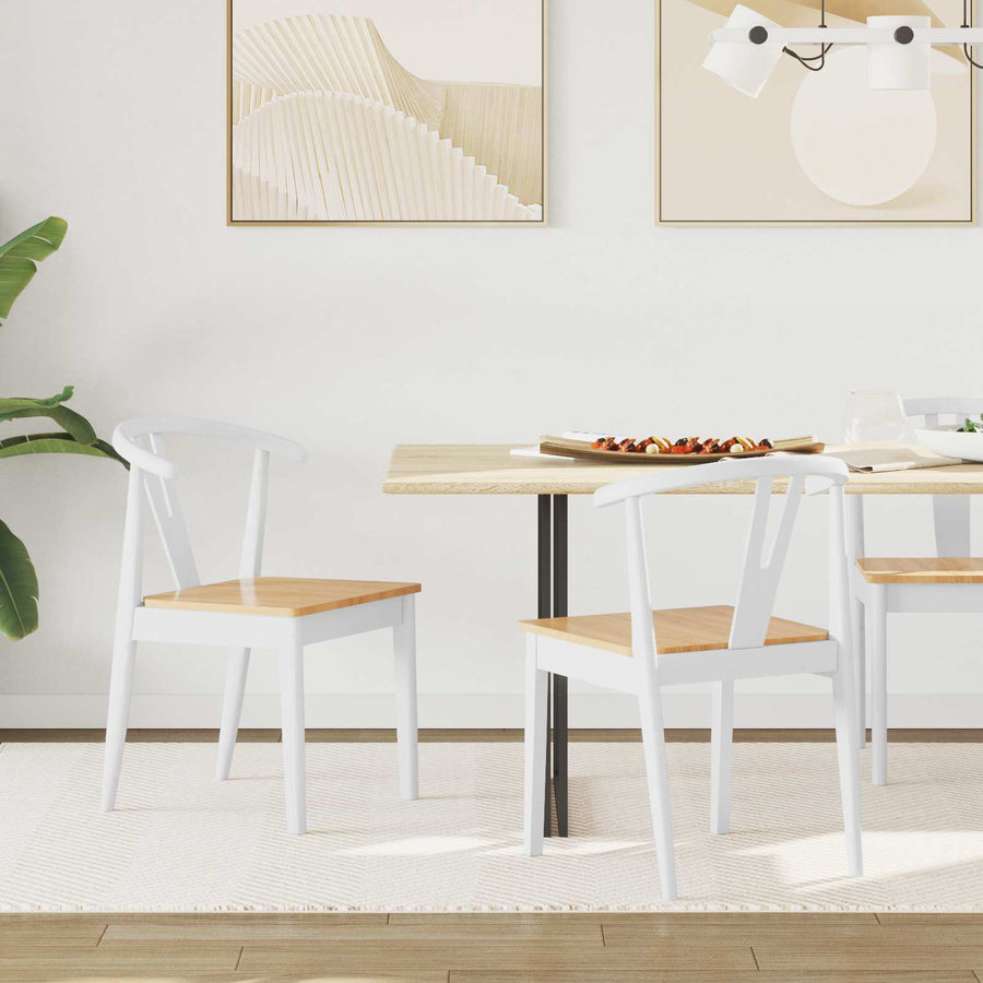 Eetkamerstoel 2 Pcs En Natuurlijk Massief Rubberhout wit en naturel