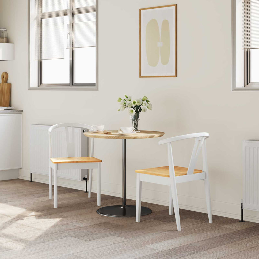 Eetkamerstoel 2 Pcs En Natuurlijk Massief Rubberhout wit en naturel