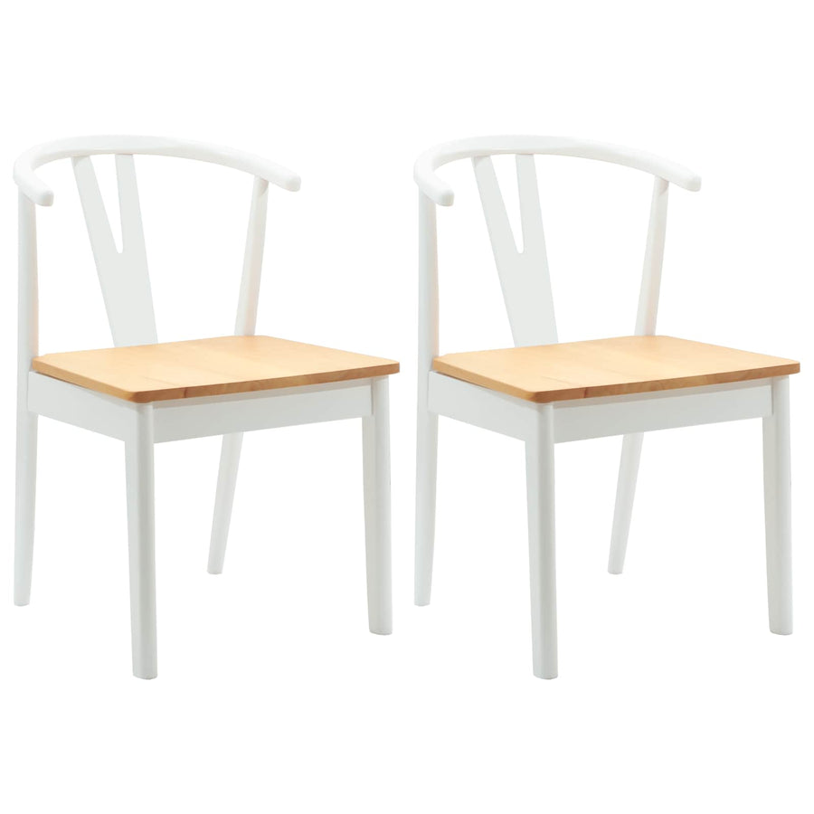 Eetkamerstoel 2 Pcs En Natuurlijk Massief Rubberhout wit en naturel