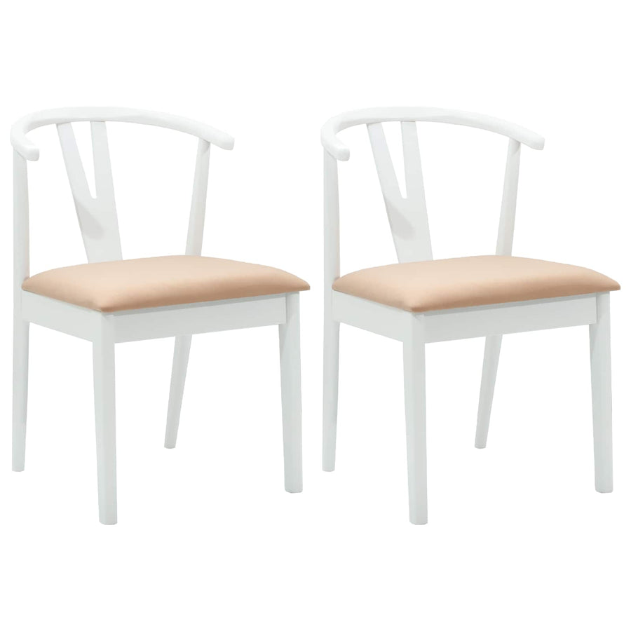 Eetkamerstoel 2 Pcs Massief Rubberhout Wit en bruin