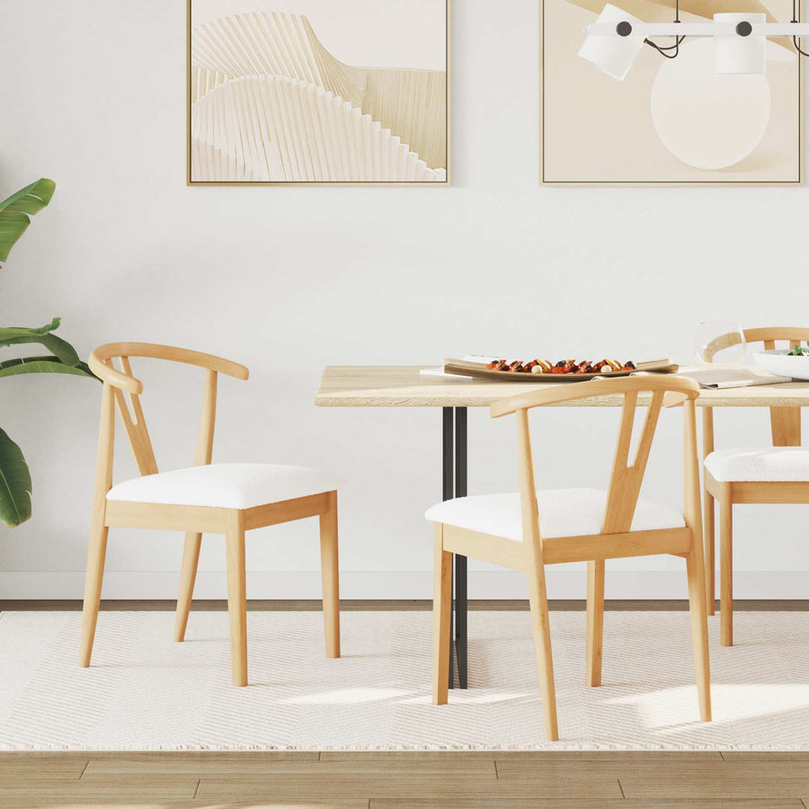 Eetkamerstoel 2 Pcs En Licht Massief Rubberhout Natuurlijk en wit