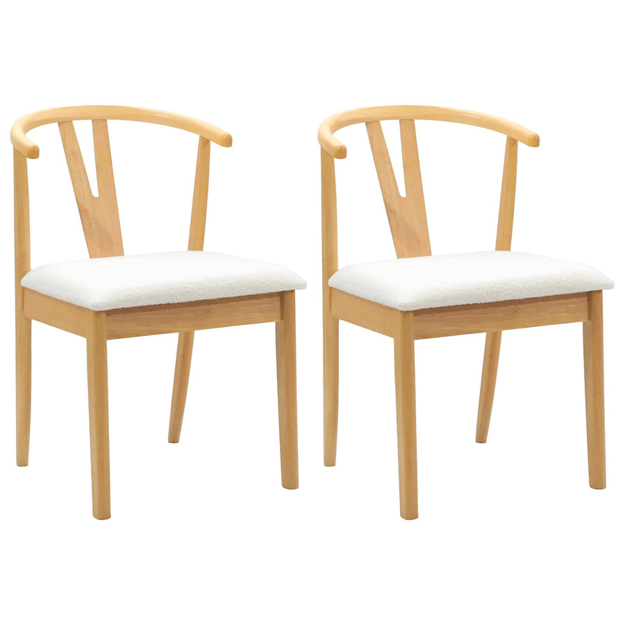 Eetkamerstoel 2 Pcs En Licht Massief Rubberhout Natuurlijk en wit