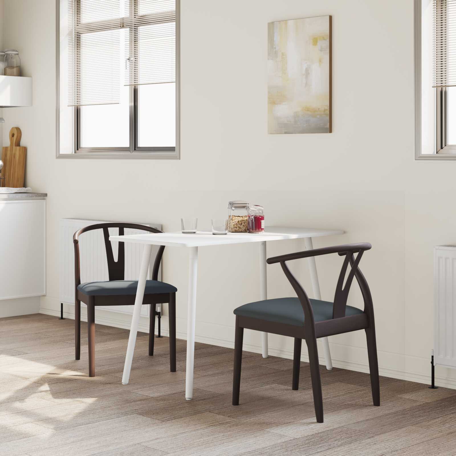 Eetkamerstoel 2 Pcs Massief Rubberhout Lichtbruin en zwart