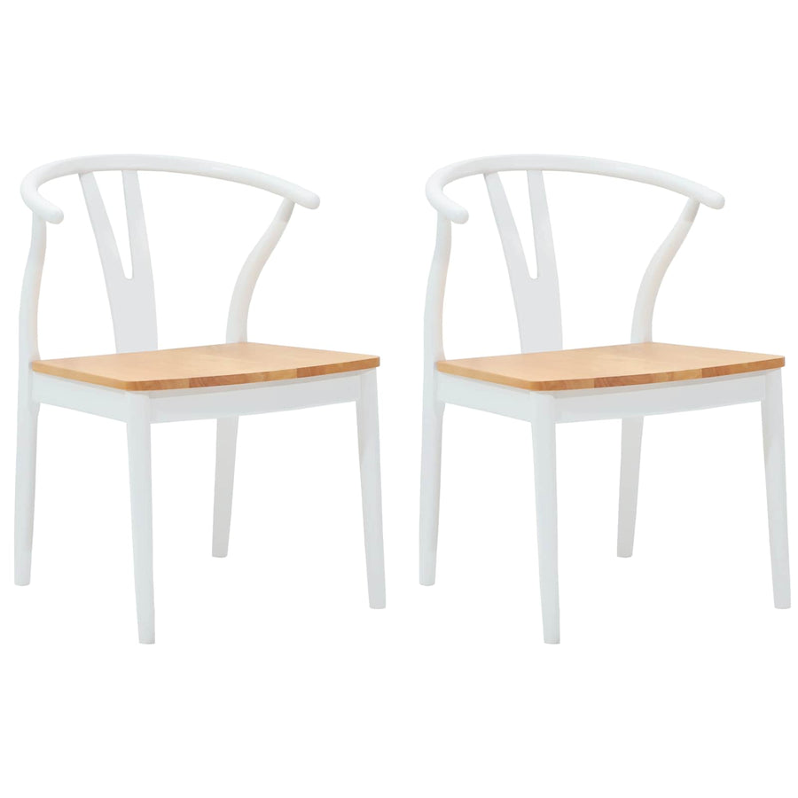 Eetkamerstoel 2 Pcs En Natuurlijk Massief Rubberhout wit en naturel