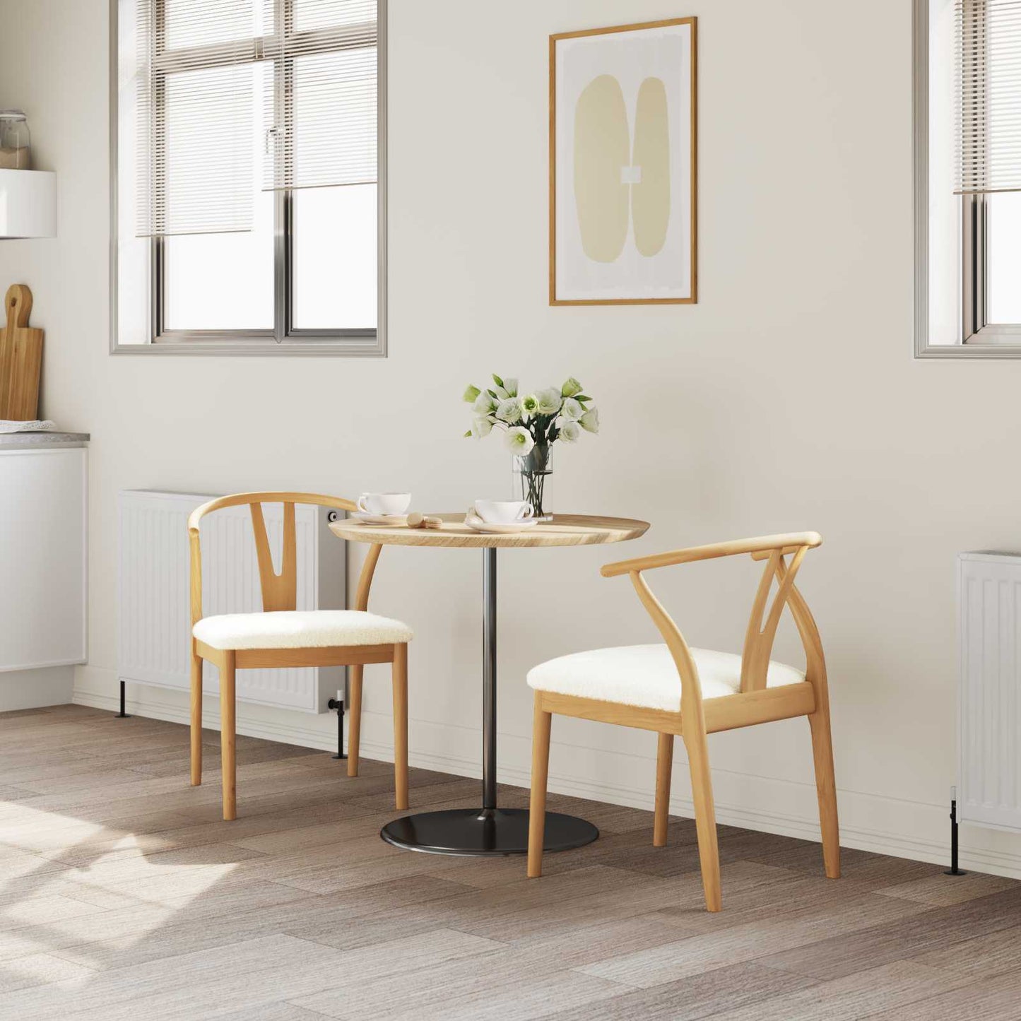 Eetkamerstoel 2 Pcs En Licht Massief Rubberhout Natuurlijk en wit