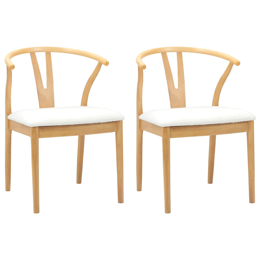 Eetkamerstoel 2 Pcs En Licht Massief Rubberhout Natuurlijk en wit