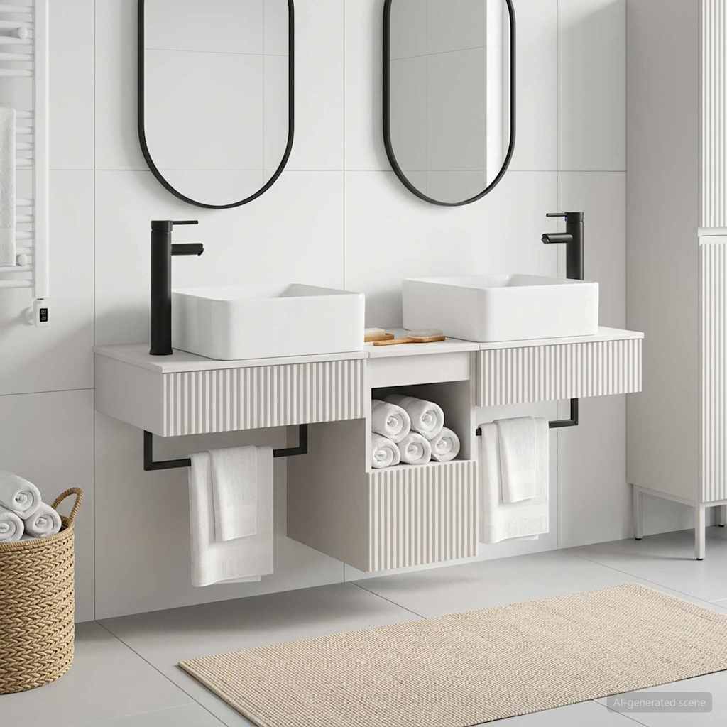 Badkamerkastenset 3 st Wit 53 x 35 x 39 cm Bewerkt hout