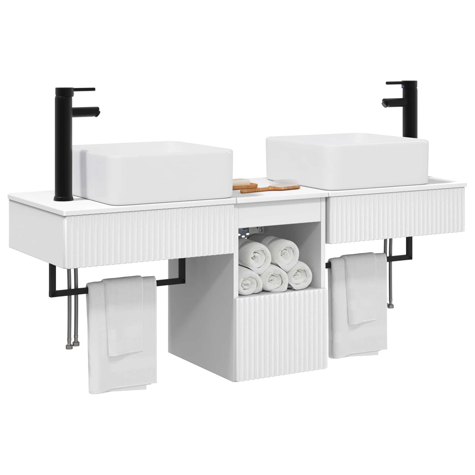 Badkamerkastenset 3 st Wit 53 x 35 x 39 cm Bewerkt hout