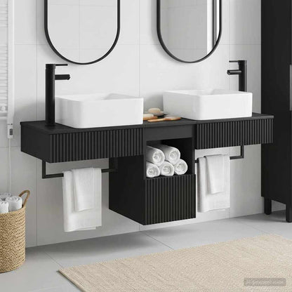 Badkamerkastenset 3 st Zwart 53 x 35 x 39 cm Bewerkt hout