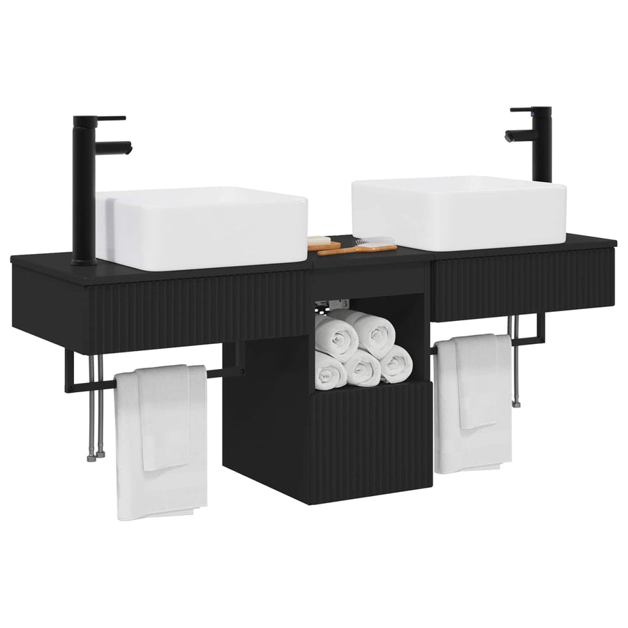 Badkamerkastenset 3 st Zwart 53 x 35 x 39 cm Bewerkt hout