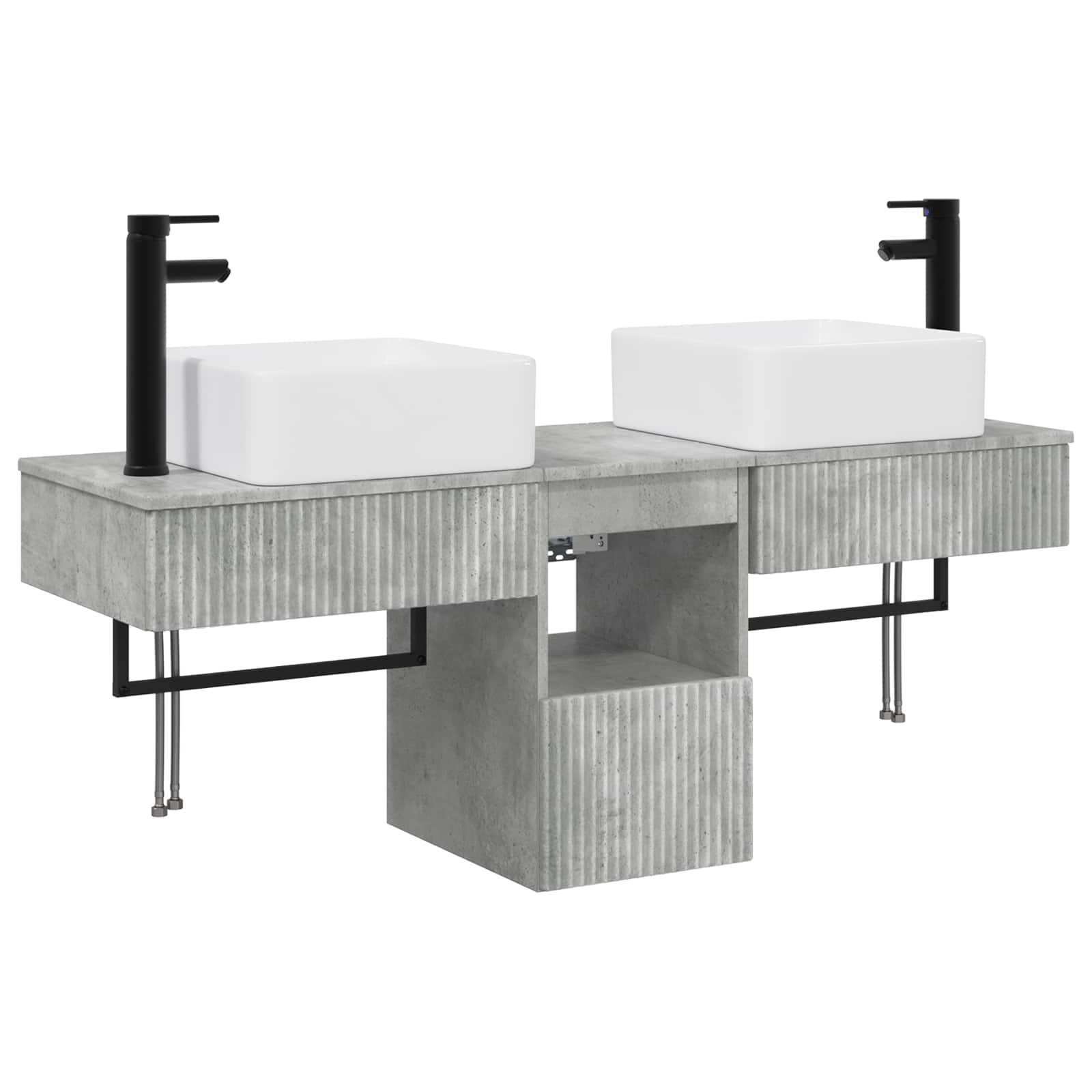Badkamerkastenset 3 st Betongrijs 53 x 35 x 39 cm Bewerkt hout