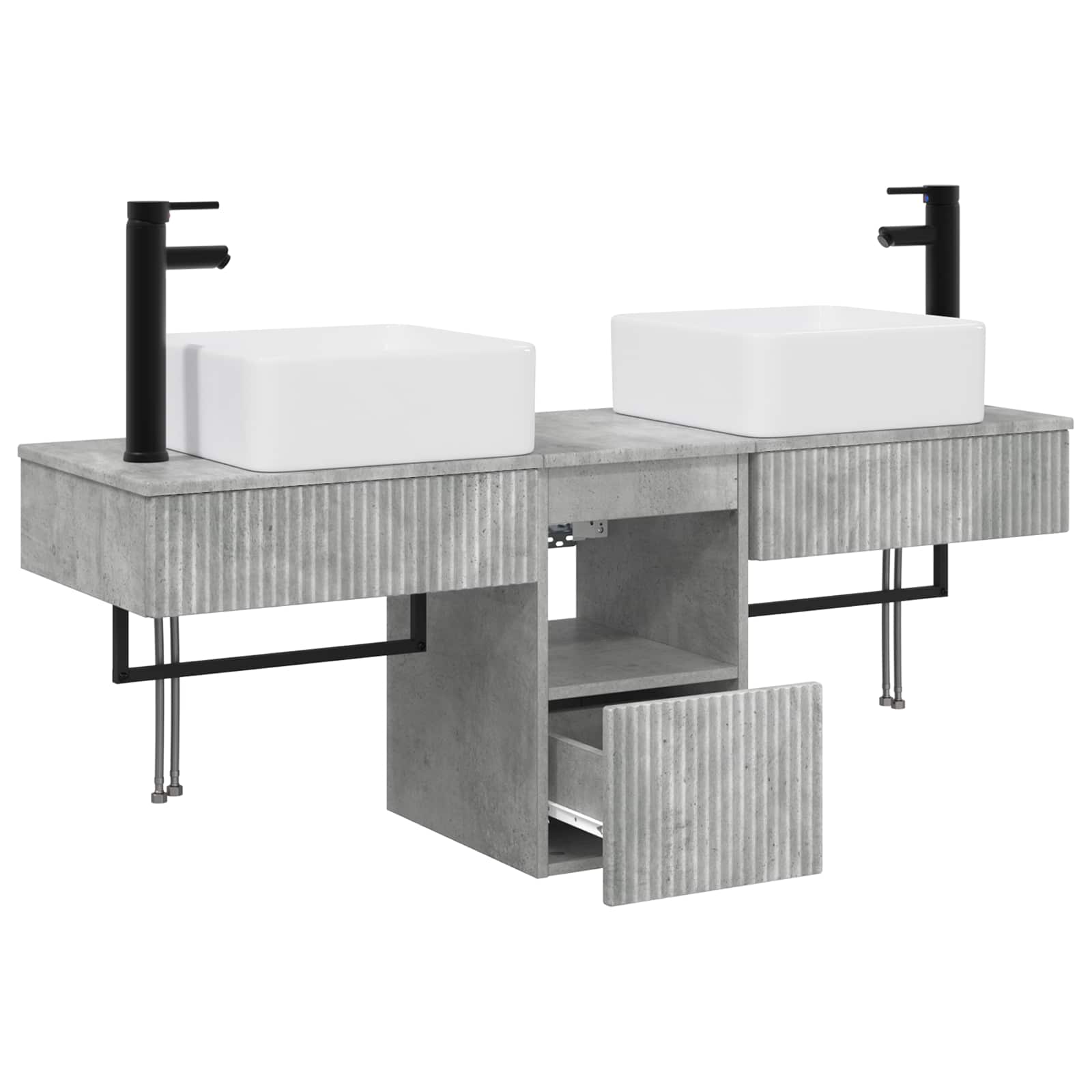 Badkamerkastenset 3 st Betongrijs 53 x 35 x 39 cm Bewerkt hout