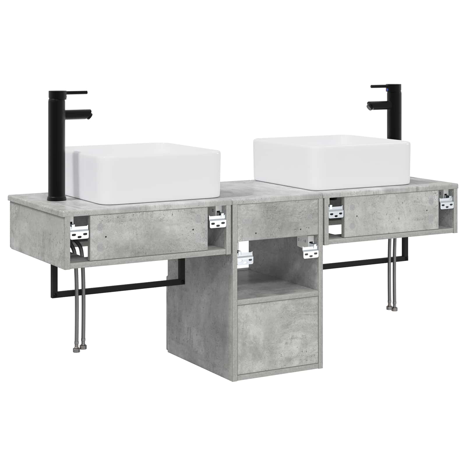 Badkamerkastenset 3 st Betongrijs 53 x 35 x 39 cm Bewerkt hout
