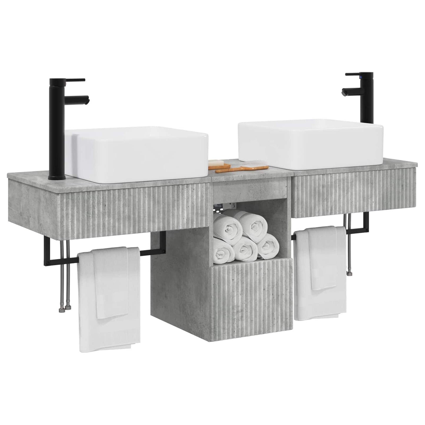 Badkamerkastenset 3 st Betongrijs 53 x 35 x 39 cm Bewerkt hout