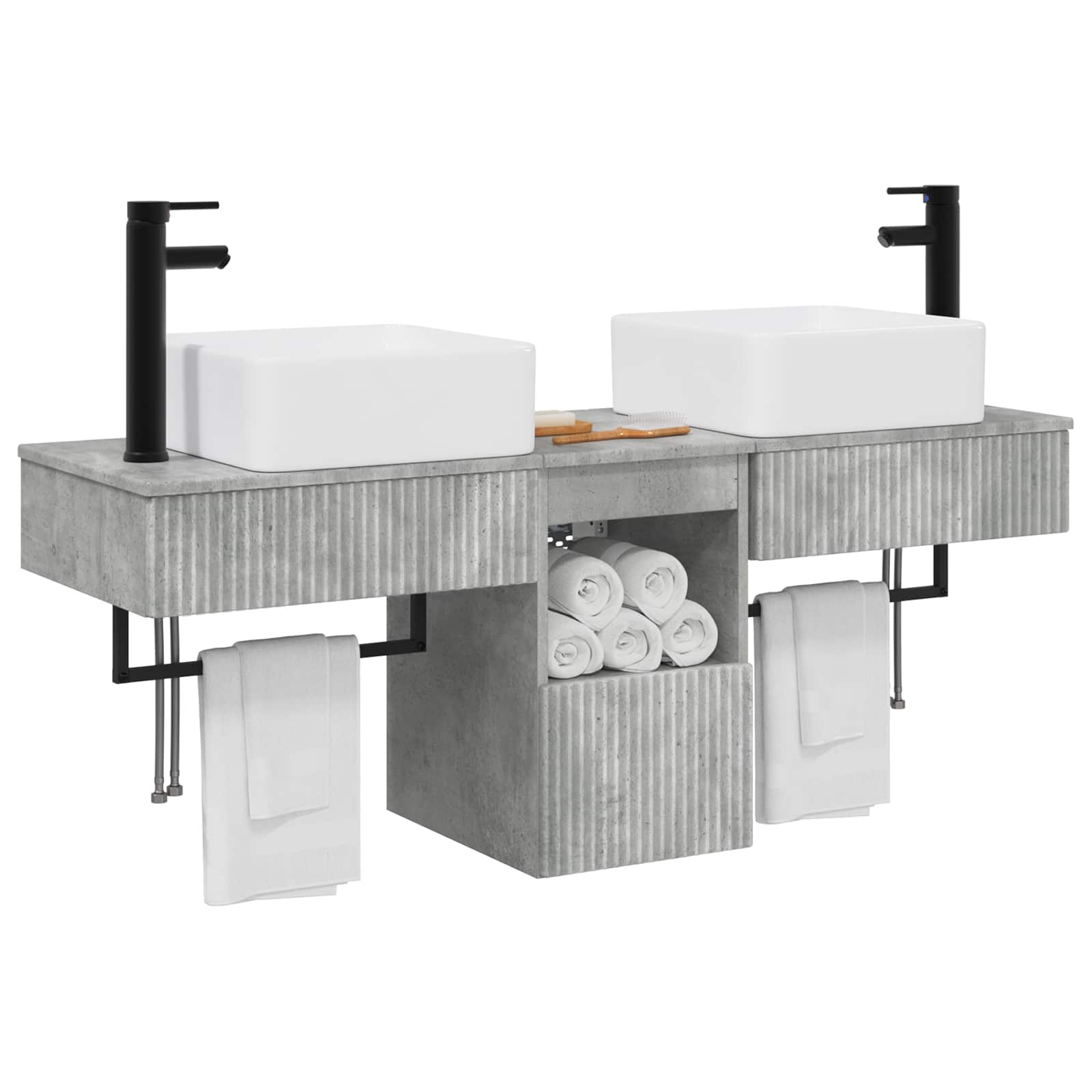 Badkamerkastenset 3 st Betongrijs 53 x 35 x 39 cm Bewerkt hout
