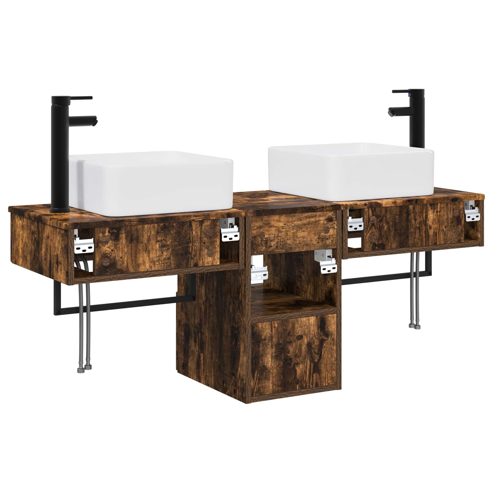 Badkamerkastenset 3 st Gerookt eiken 53 x 35 x 39 cm