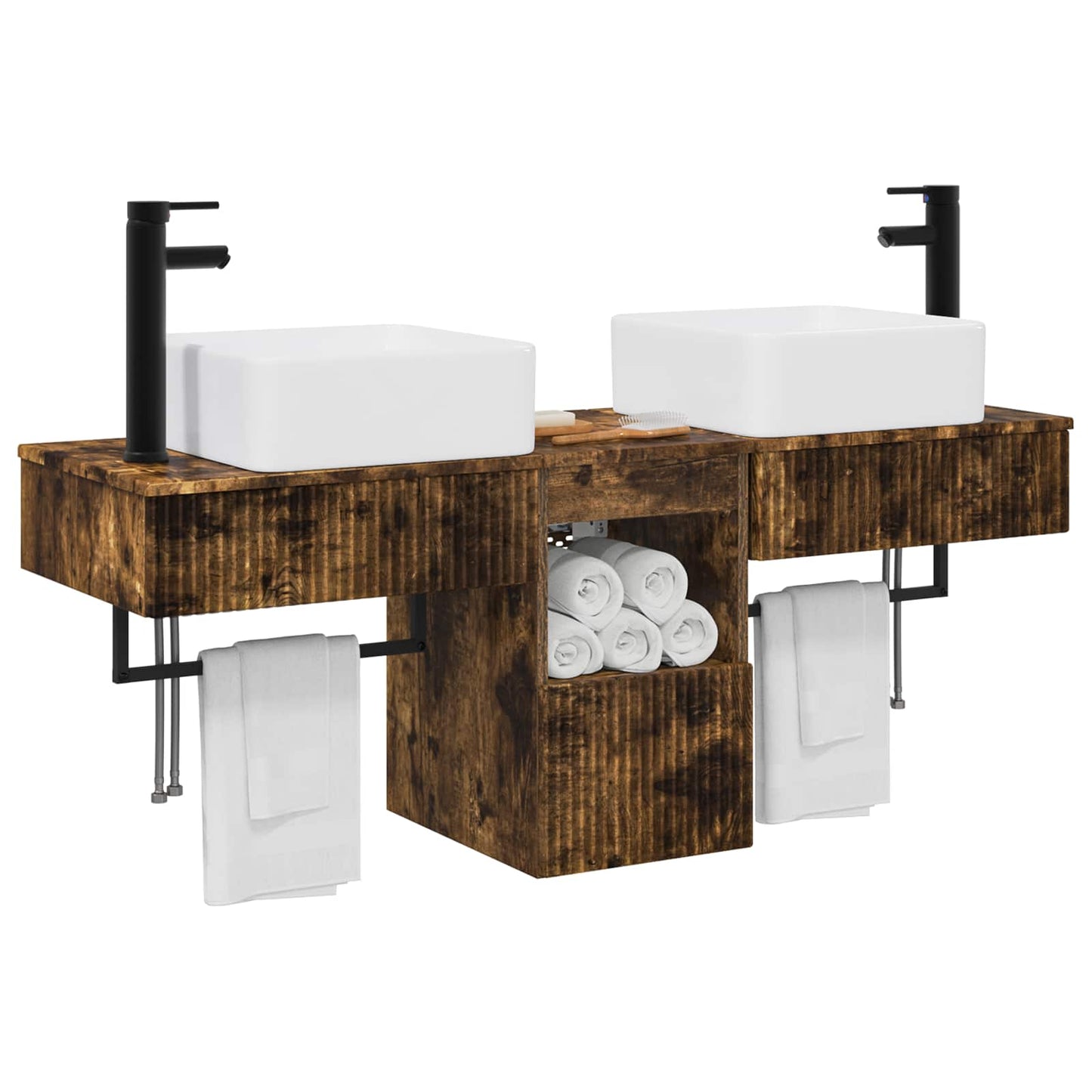 Badkamerkastenset 3 st Gerookt eiken 53 x 35 x 39 cm