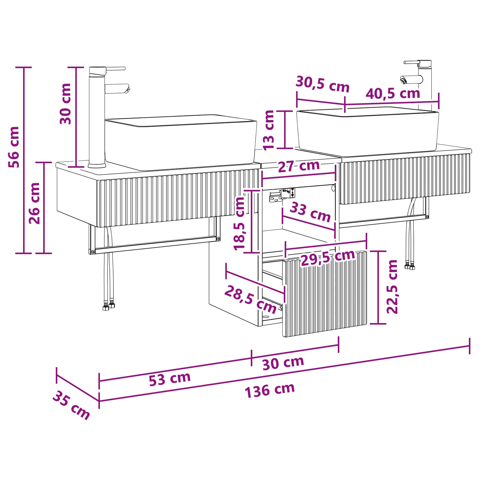 Badkamerkastenset 3 st Grijs Sonoma 53 x 35 x 39 cm