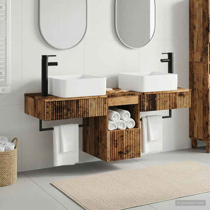 Badkamerkastenset 3 st Oud hout 53 x 35 x 39 cm Bewerkt hout