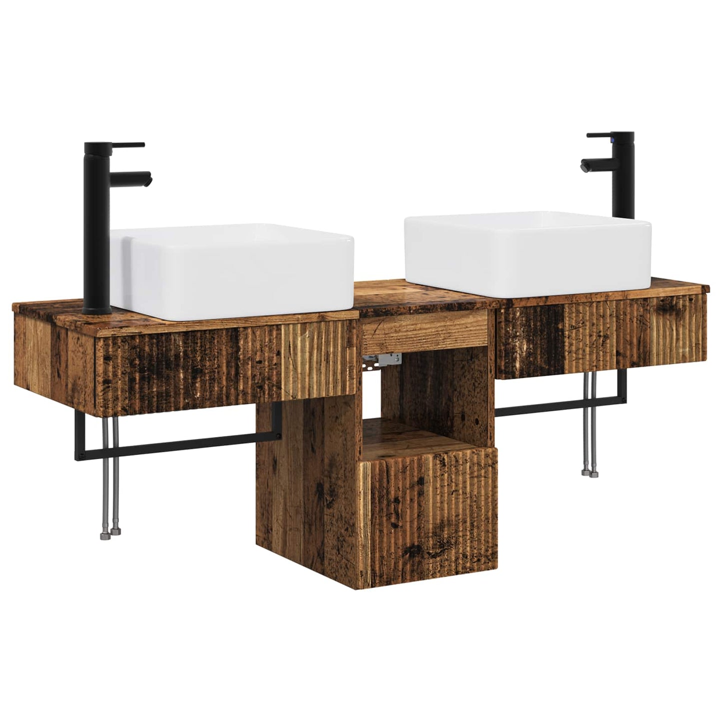 Badkamerkastenset 3 st Oud hout 53 x 35 x 39 cm Bewerkt hout