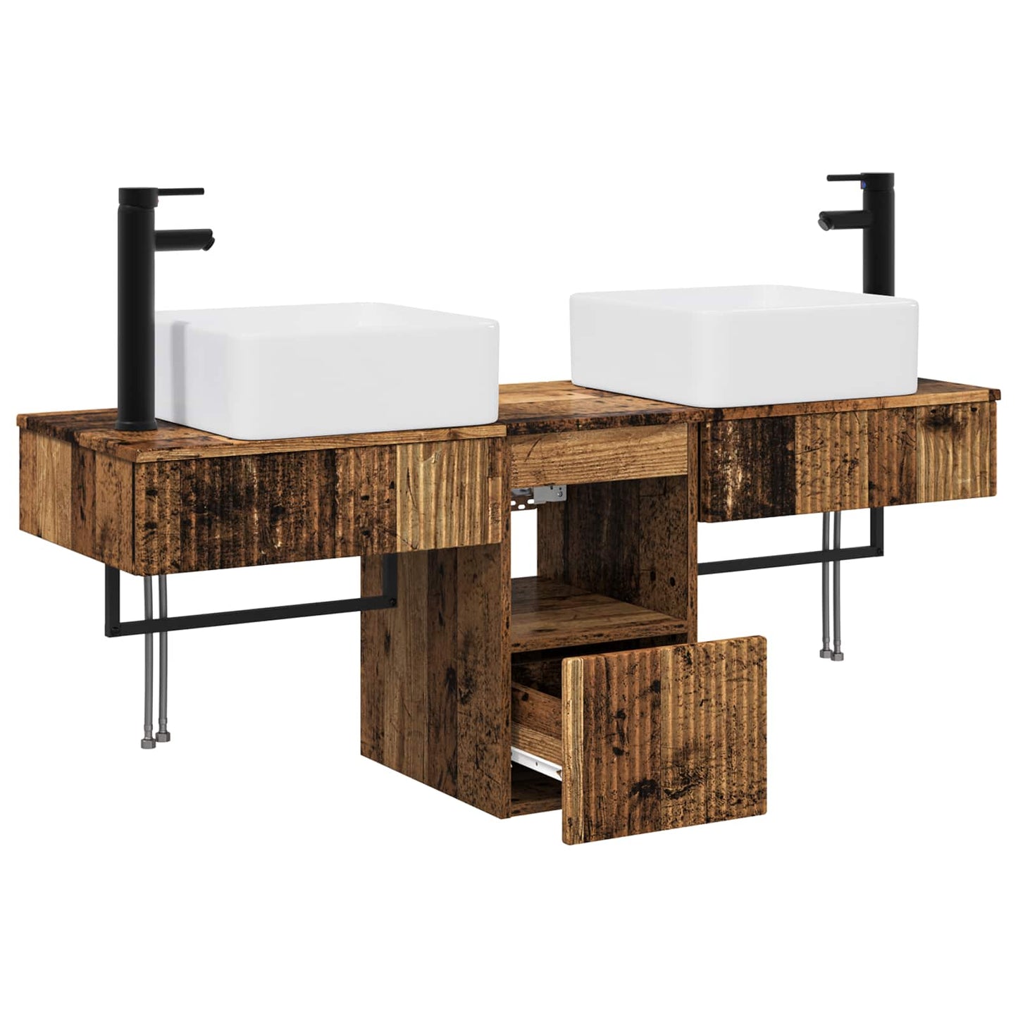 Badkamerkastenset 3 st Oud hout 53 x 35 x 39 cm Bewerkt hout