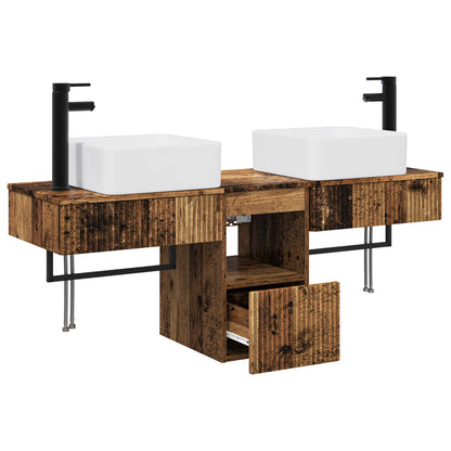 Badkamerkastenset 3 st Oud hout 53 x 35 x 39 cm Bewerkt hout