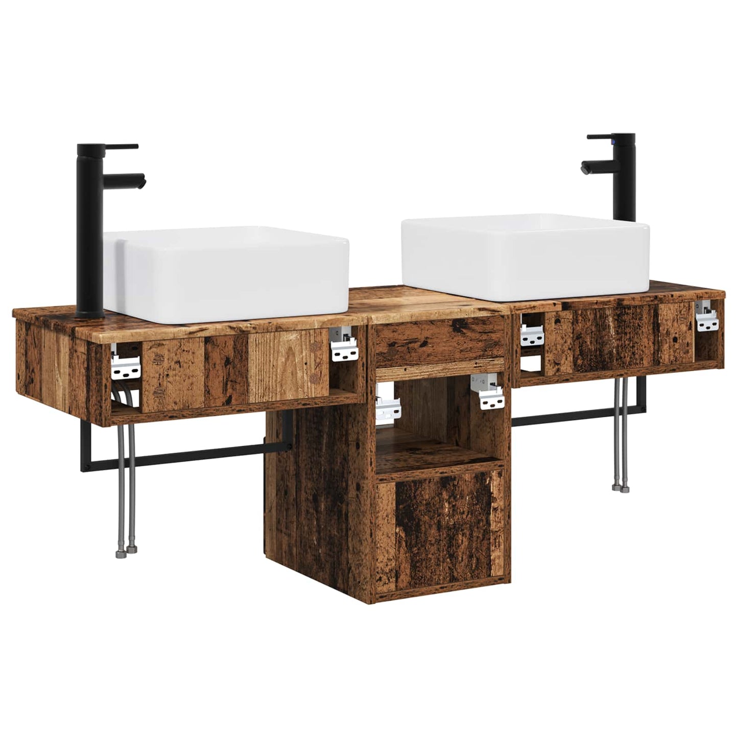 Badkamerkastenset 3 st Oud hout 53 x 35 x 39 cm Bewerkt hout